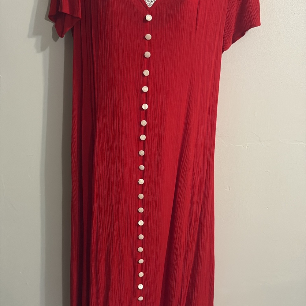 Fashion Bug Red Midi Dress with White Buttons
